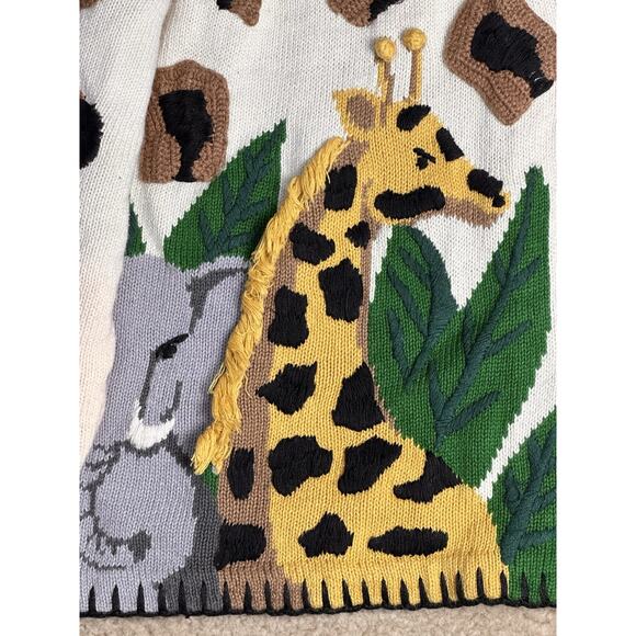 Vtg 90’s Marisa Christina Safari Animals Sweater Women XL Giraffe Zoo Elephant - Picture 16 of 16